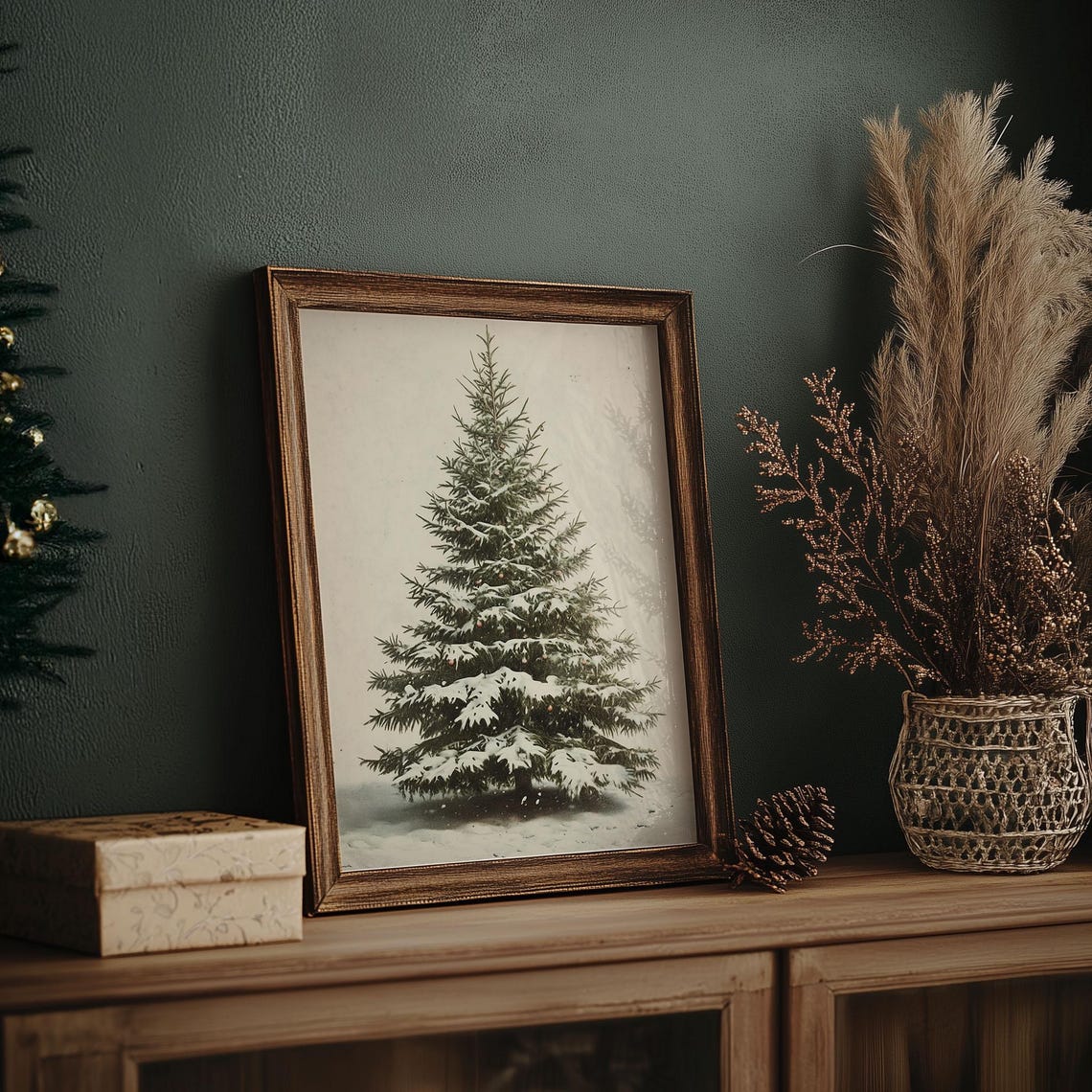 Minimalist Snowy Evergreen Tree on Cream Vintage Botanical Poster - Image 7