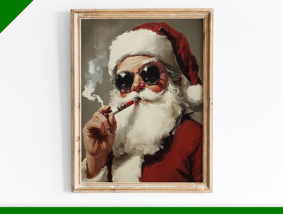 Cool Santa Claus With Sunglasses Smoking Pipe Portrait Poster
