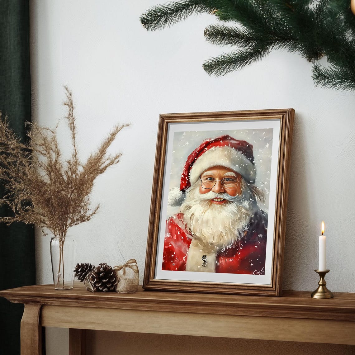 Smiling Santa Claus Portrait with Glasses in Falling Snow Poster - Image 4
