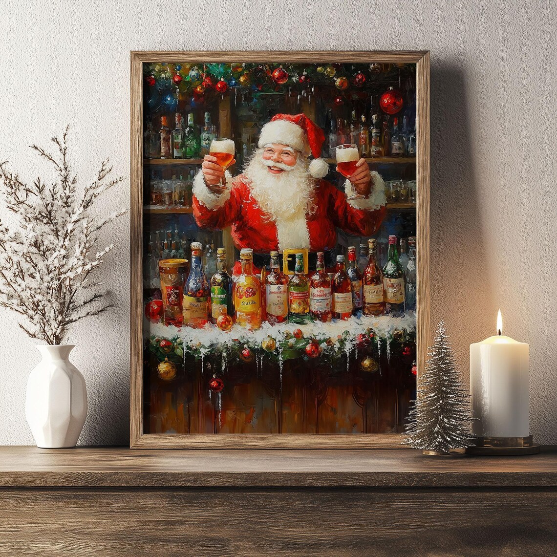 Jolly Santa Claus Bartender Toasting Behind Christmas Bar Poster - Image 4