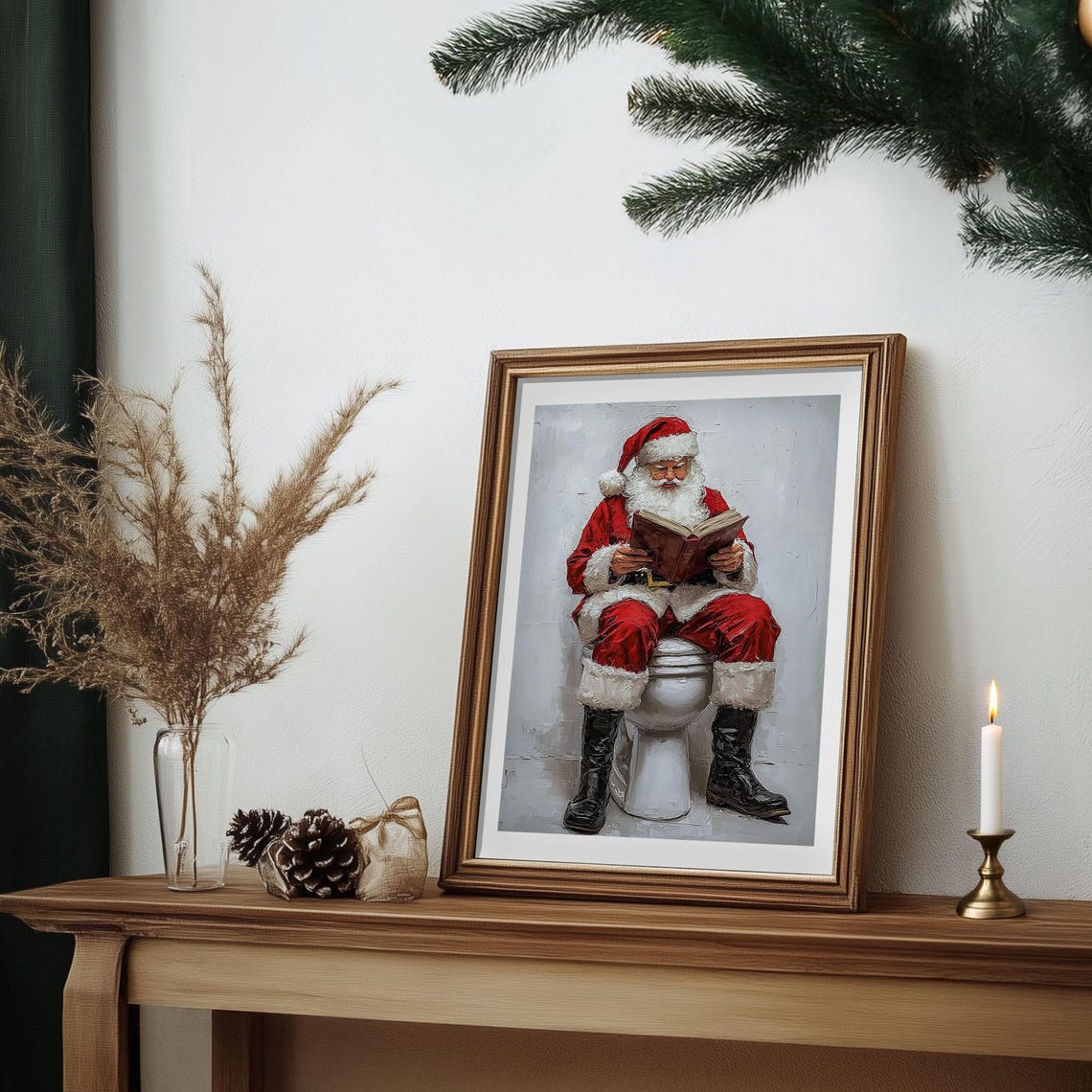 Christmas Wall Art Of Santa Claus Funny Portrait Winter Decoration Home Decor Artwork Holiday Livingroom Bathroom Restroom Toilet - Image 7