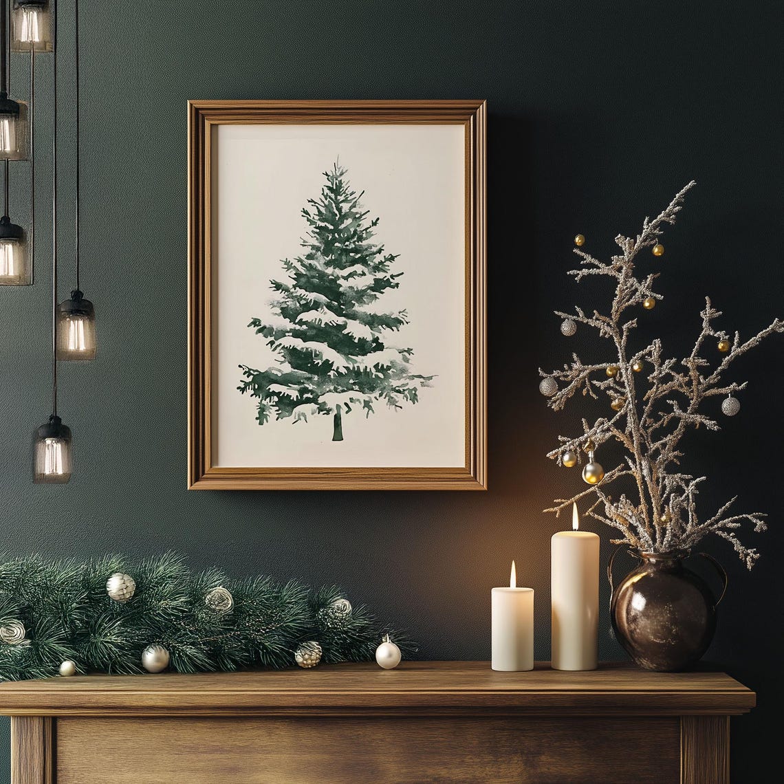 Green Watercolor Snowy Evergreen Tree Minimalist Winter Poster - Image 6