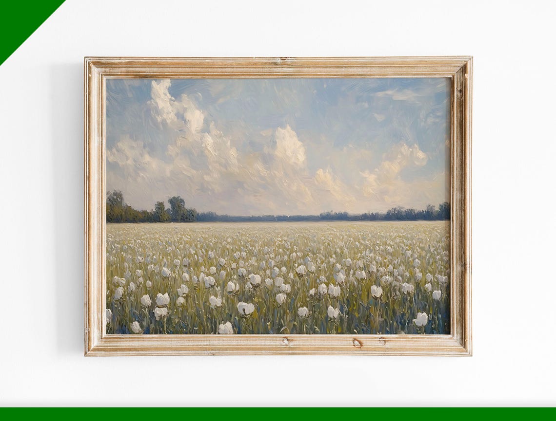 Vast White Tulip Field Dramatic Sky Impressionist Oil Poster