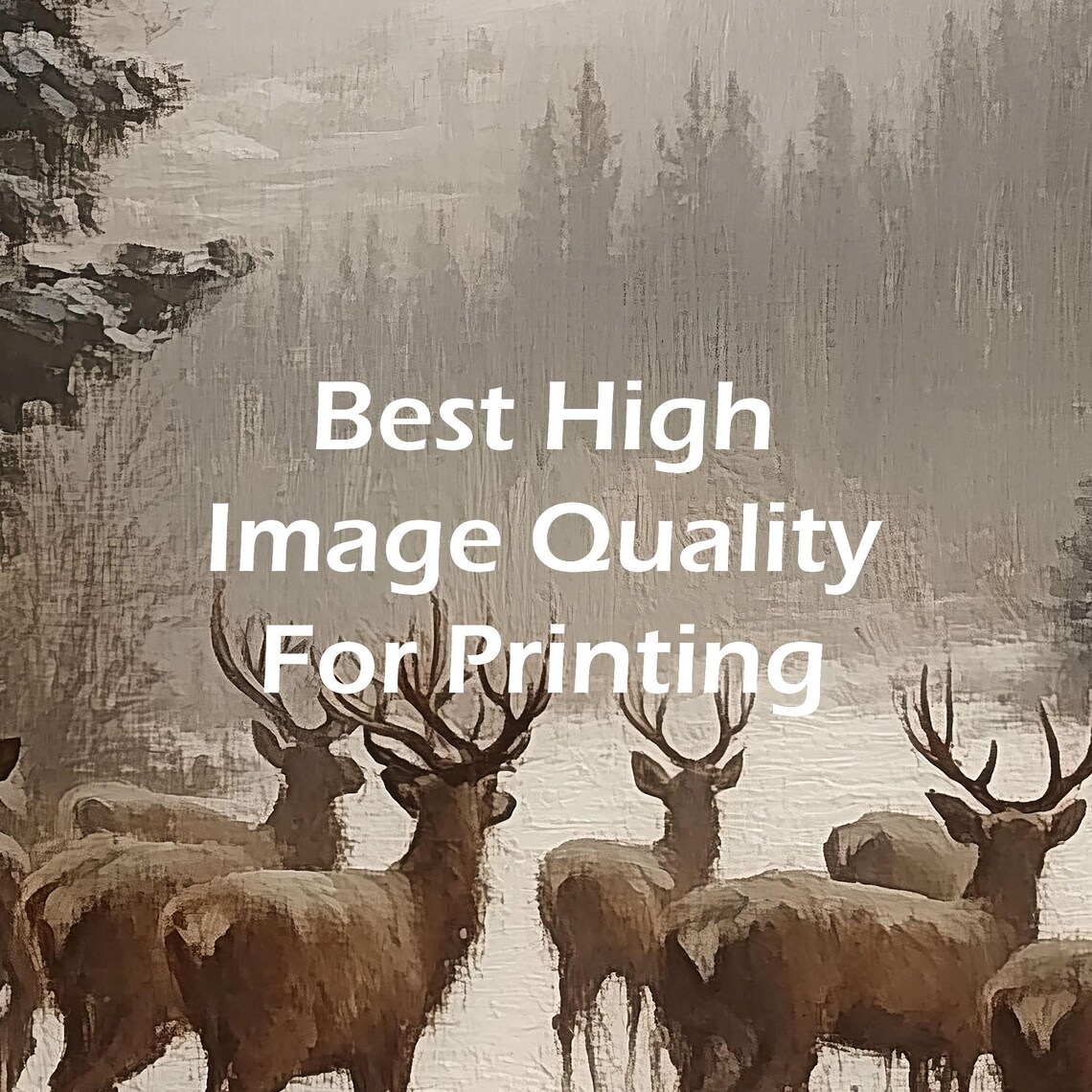 Herd of Deer in Snowy Mountain Forest Vintage Wildlife Poster - Image 5