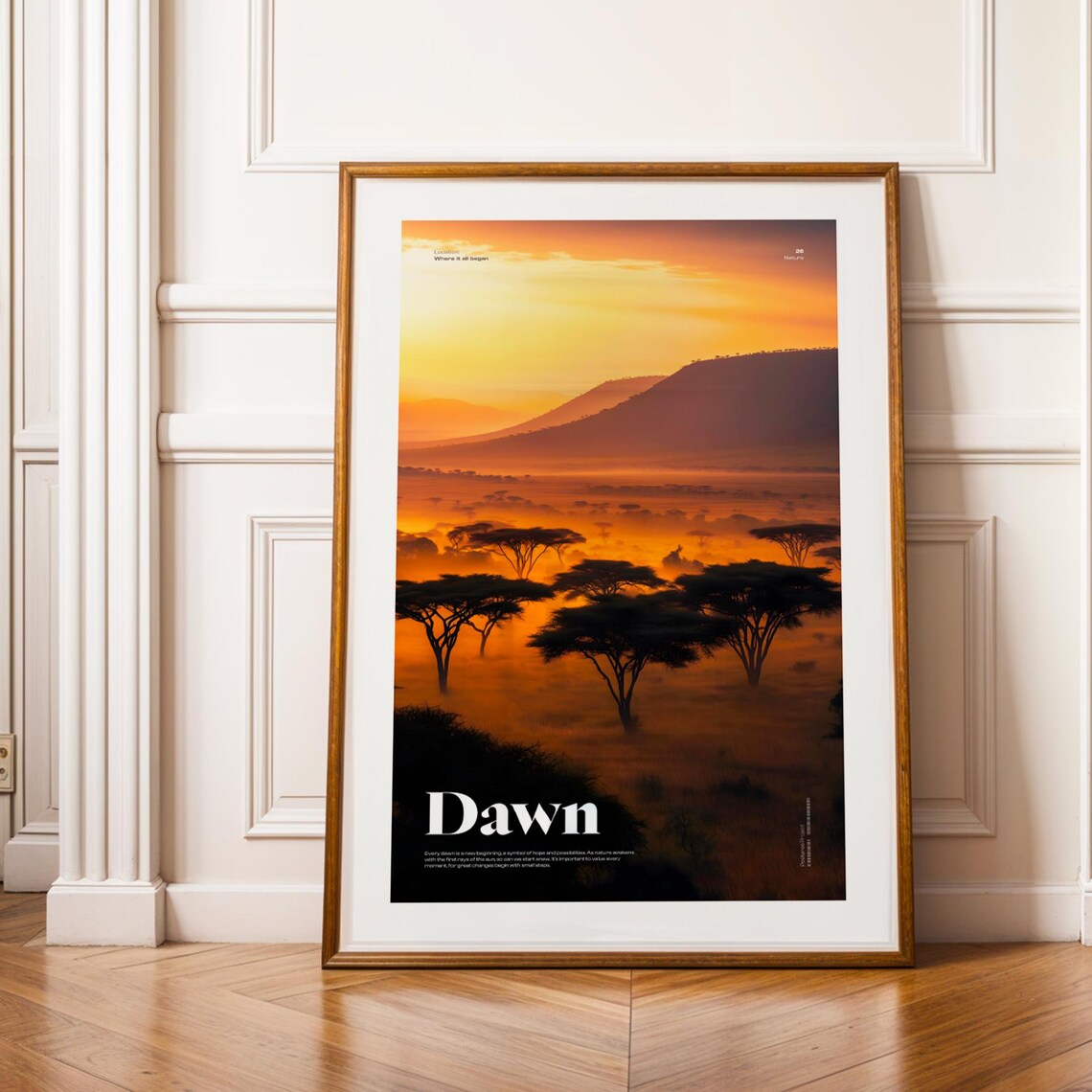 African Savanna Sunrise Dawn Acacia Tree Silhouette Nature Poster