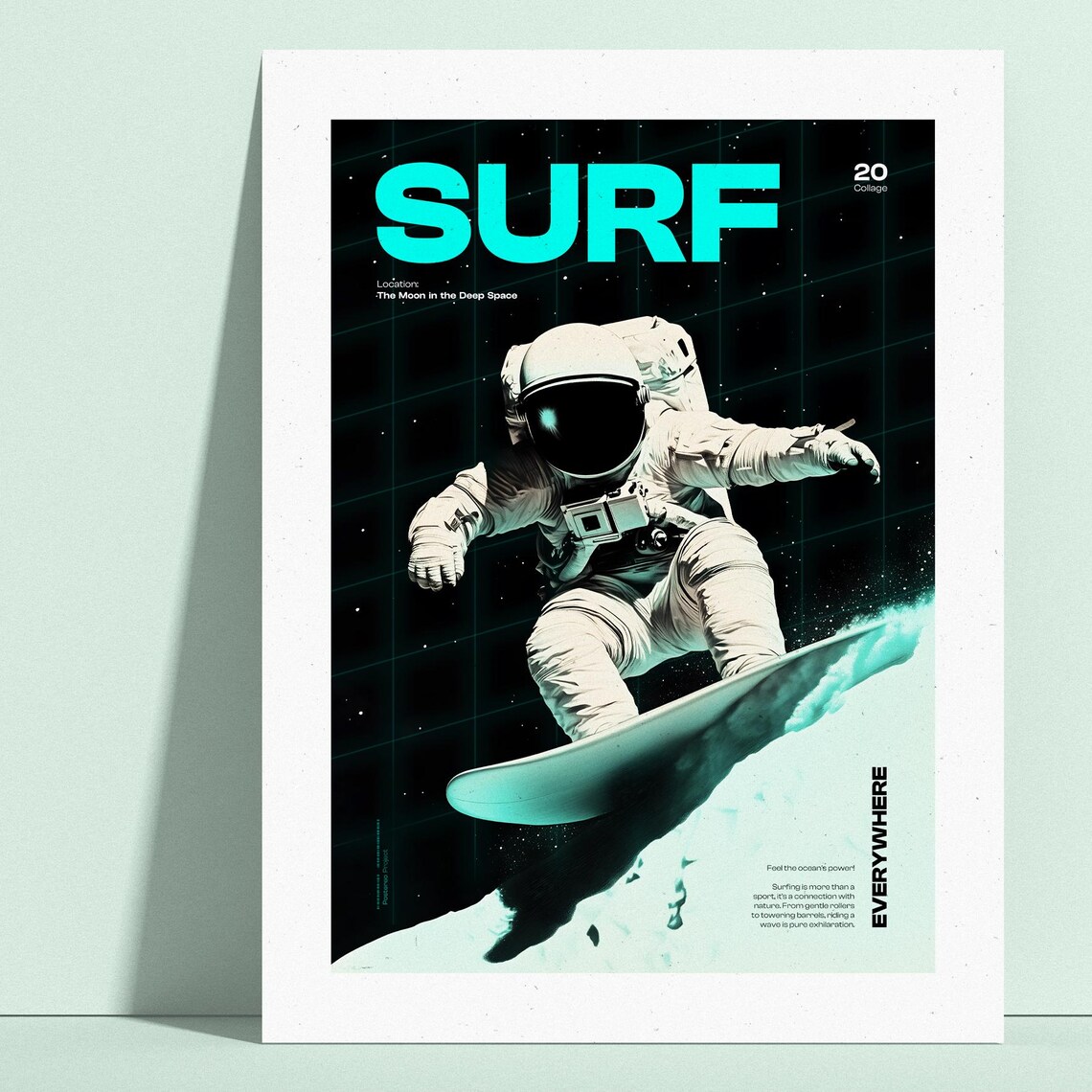 Astronaut Surfing Poster, Space Surf Art