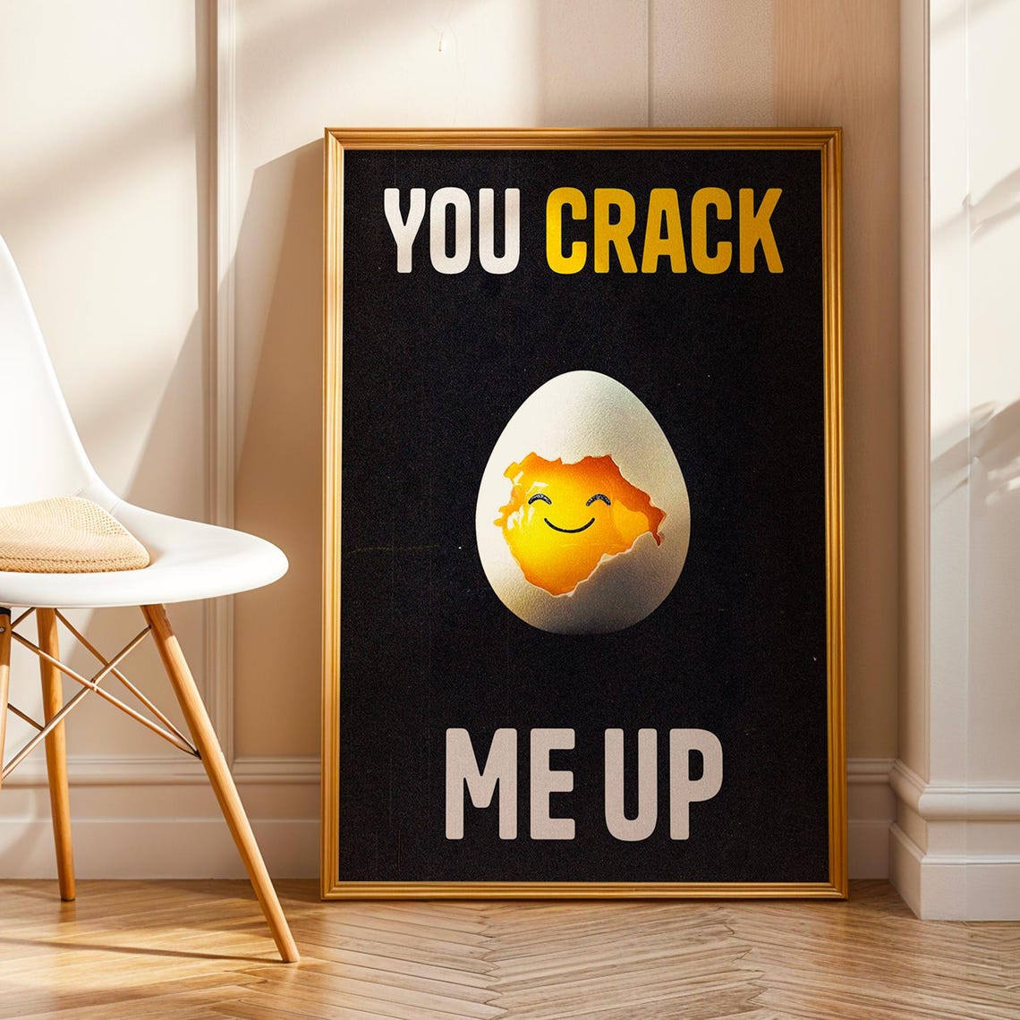 You Crack Me Up Funny Egg Poster Retro Typography Art Cute Kitchen Wall Decor Bold Pun Print Gift For Food Lovers