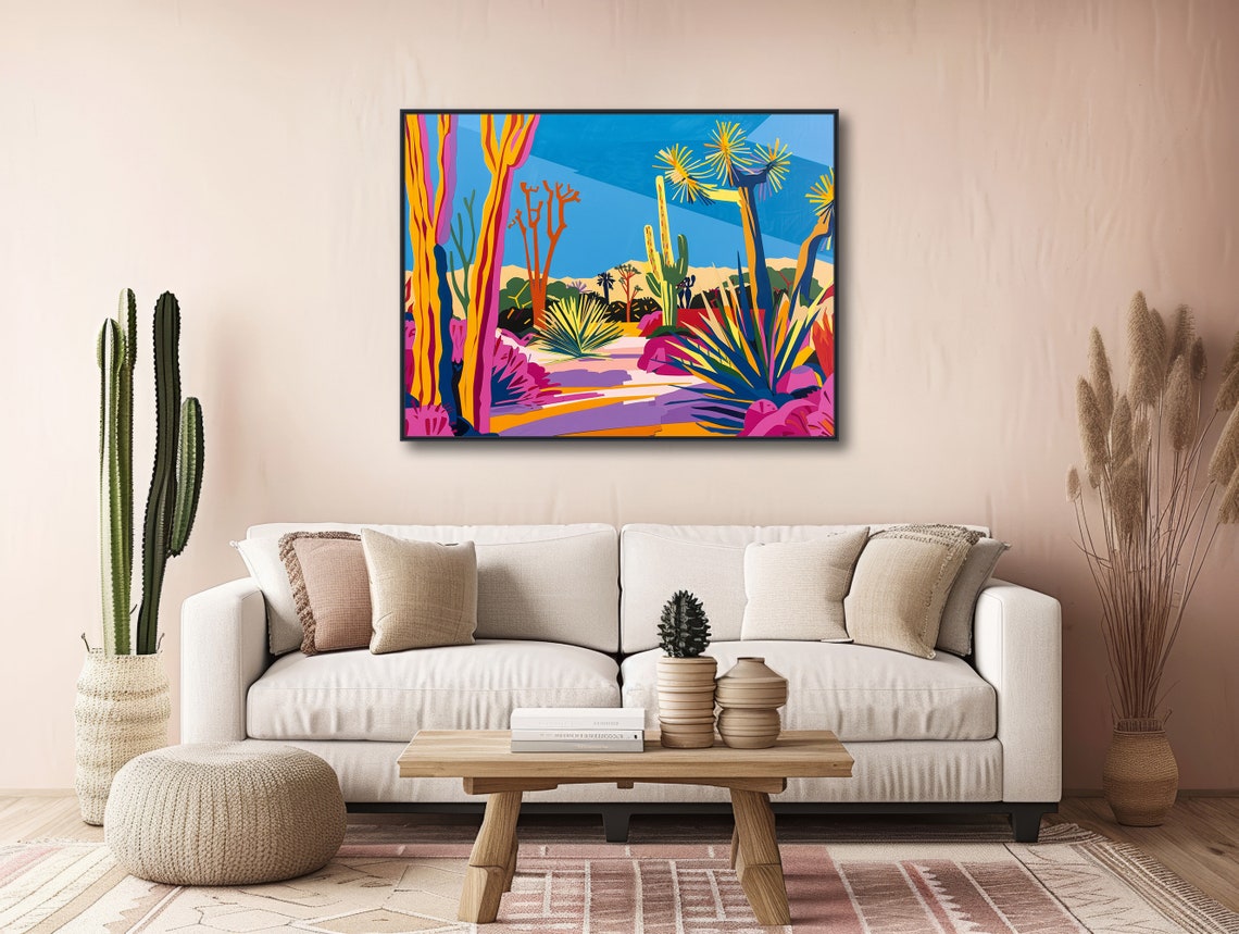 Bold Pop Art Desert Painting Magenta Ocotillo Blue Sky Wall Poster - Image 3