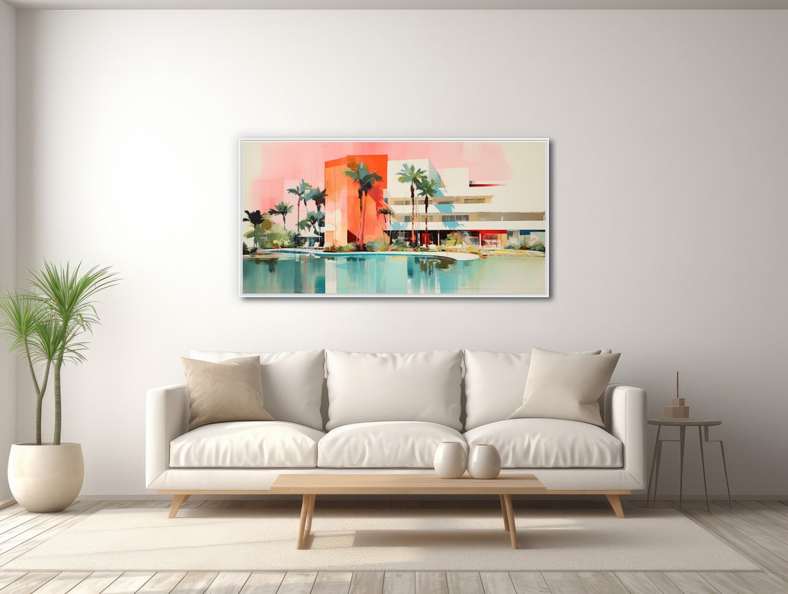 Miami Art Deco Hotel Pool Palm Trees Retro Cityscape Wall Art - Image 3