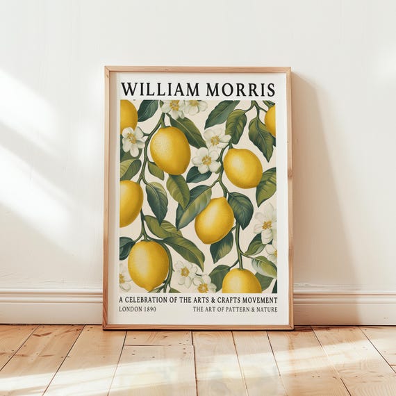 William Morris Lemon Print Vintage Kitchen Botanical Art