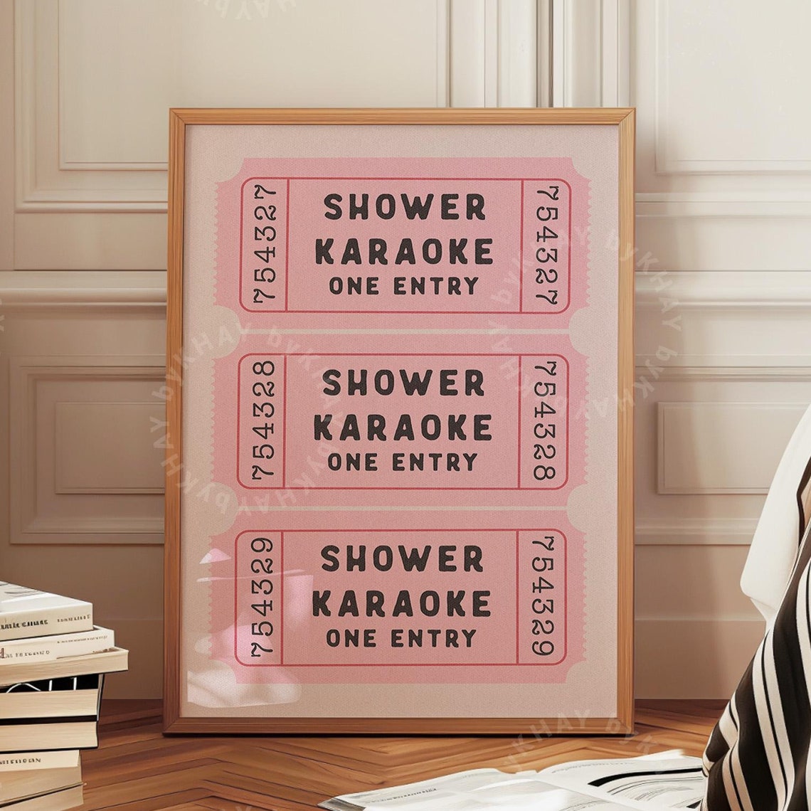 Shower Karaoke One Entry Retro Pink Ticket Stub Bathroom Wall Poster