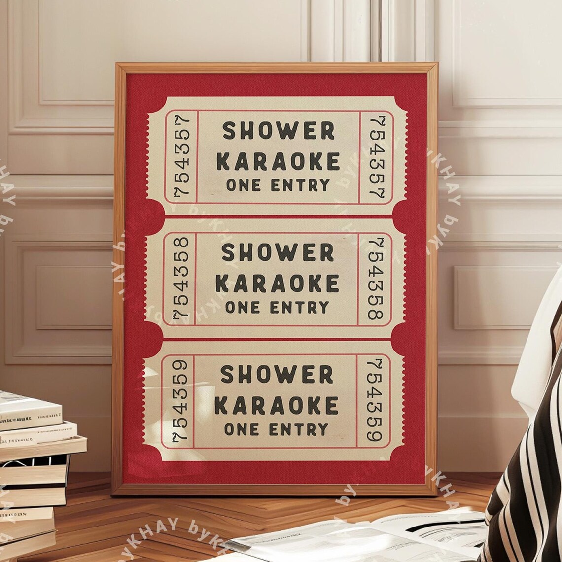 Shower Karaoke Ticket Retro Bathroom Wall Art Print