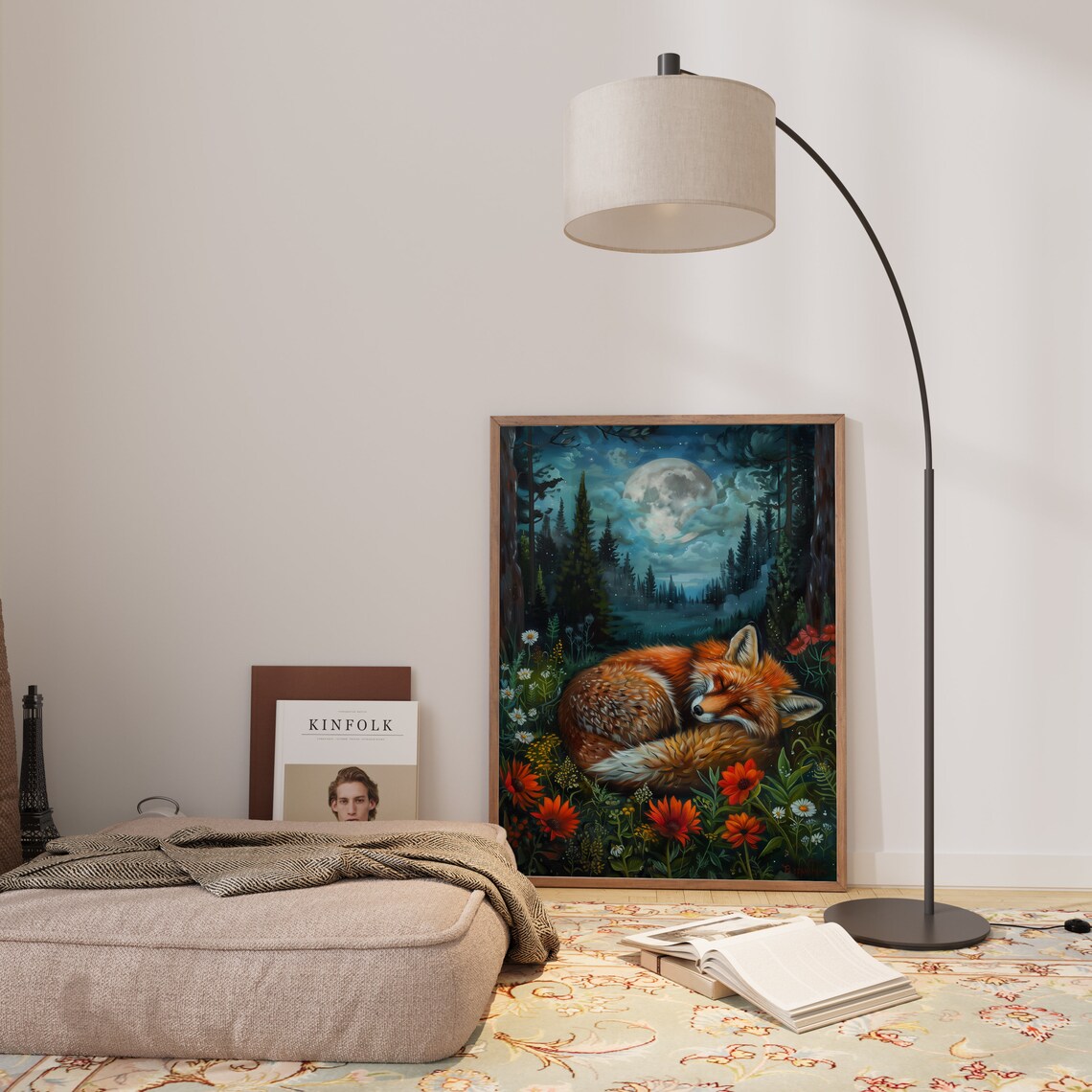 Fox Asleep Under the Full Moon Art Print - Image 4
