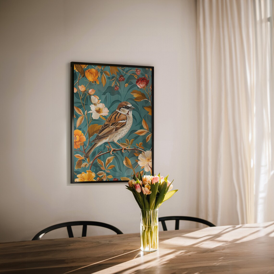Sparrow and Traditional Foliage Art Print - Image 2