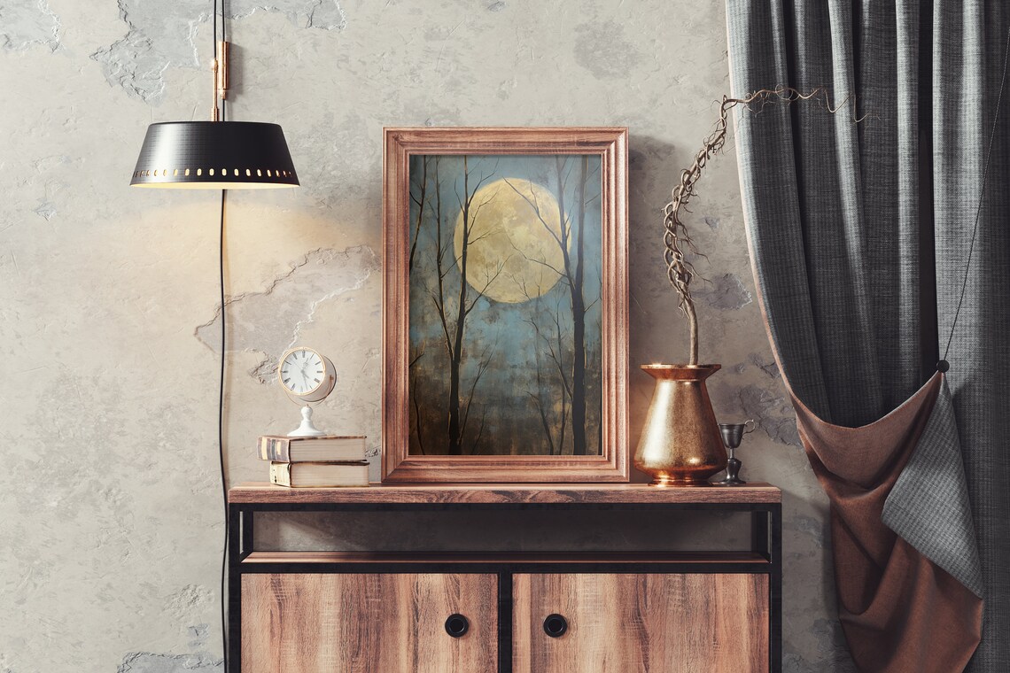 Vintage Full Moon Through The Trees Art Print - Image 2