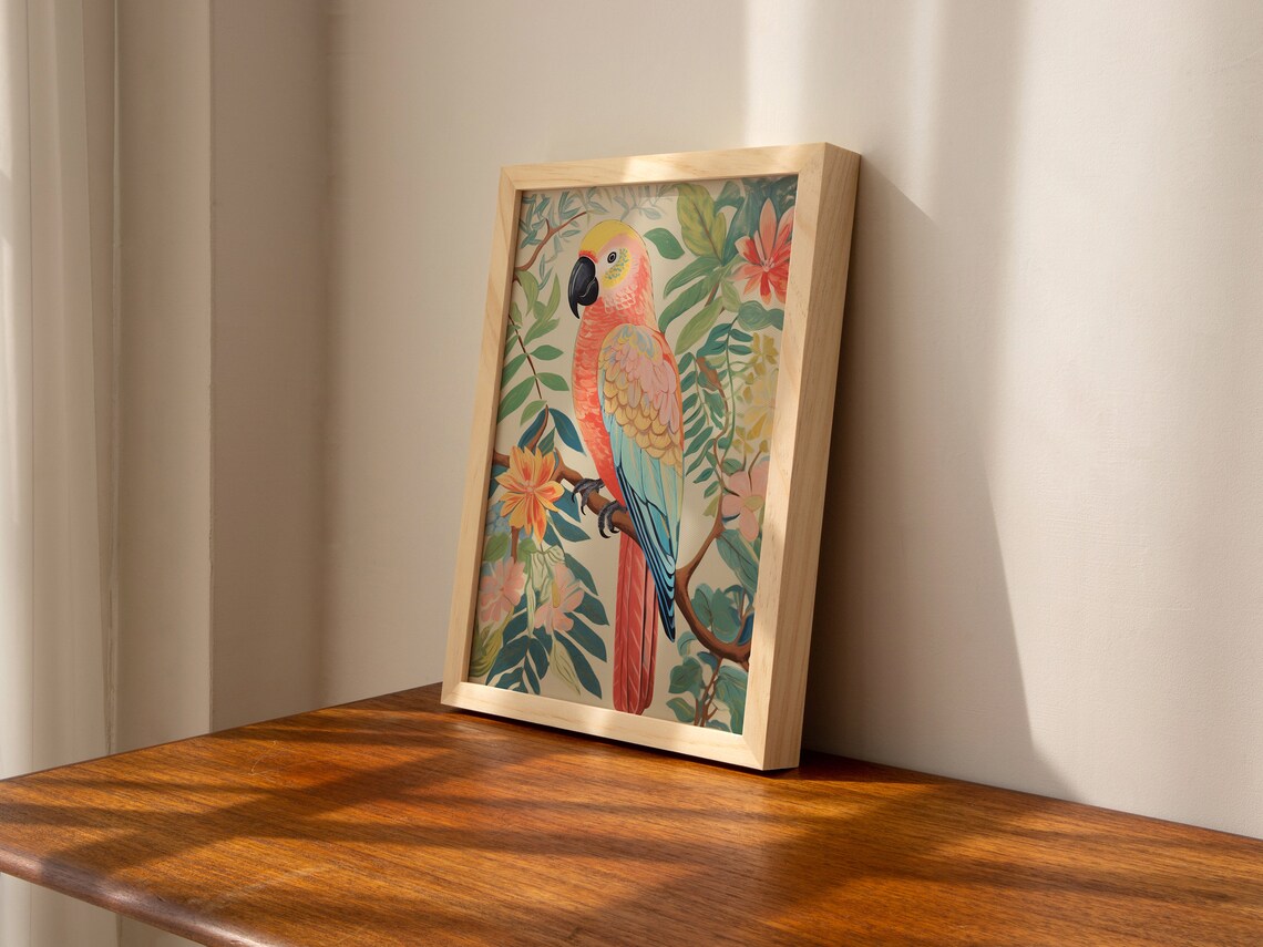 Parrot In Pastel Botanical Jungle Art Print - Image 4