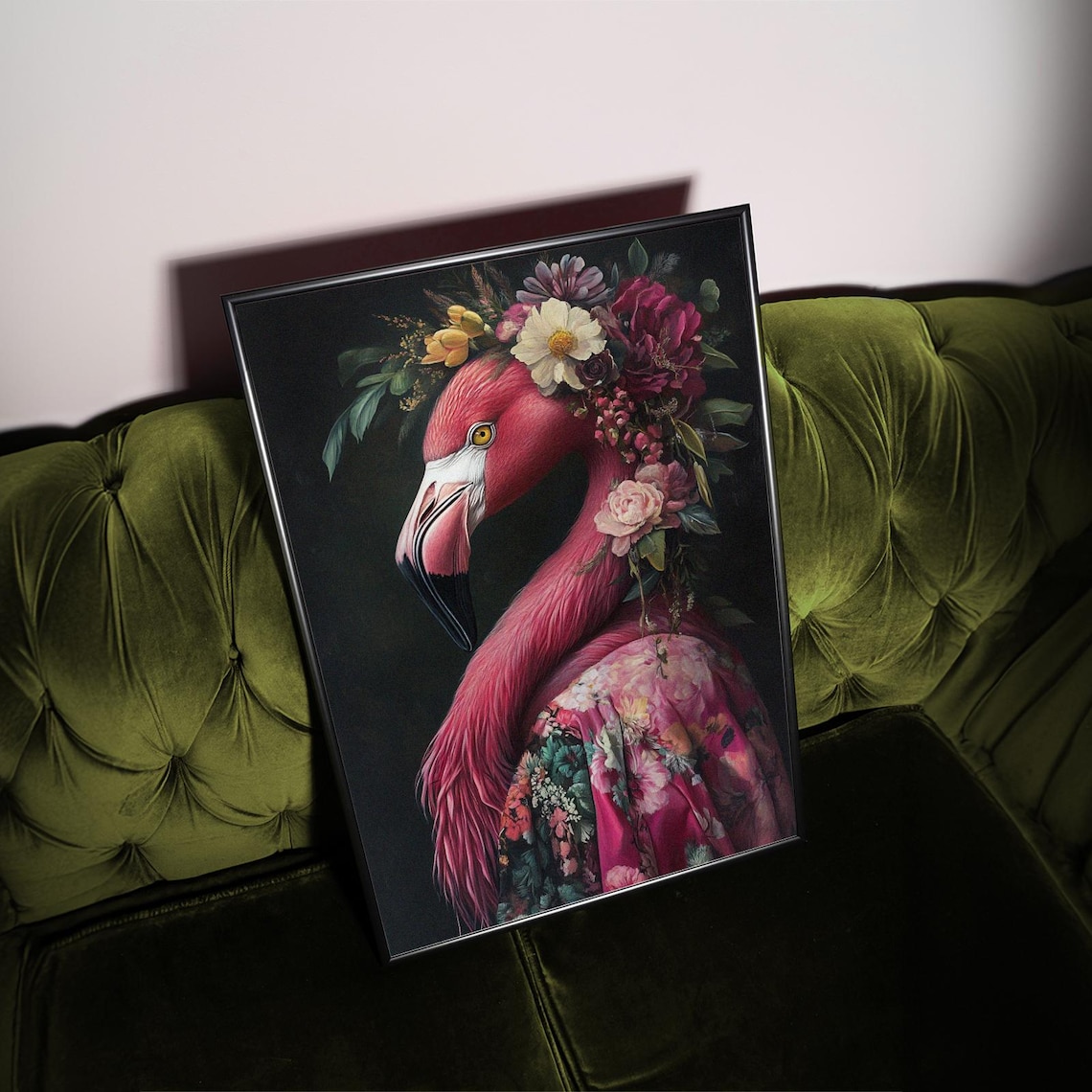Flamingo Art Print, Maximalist Eclectic Floral Portrait - Image 4