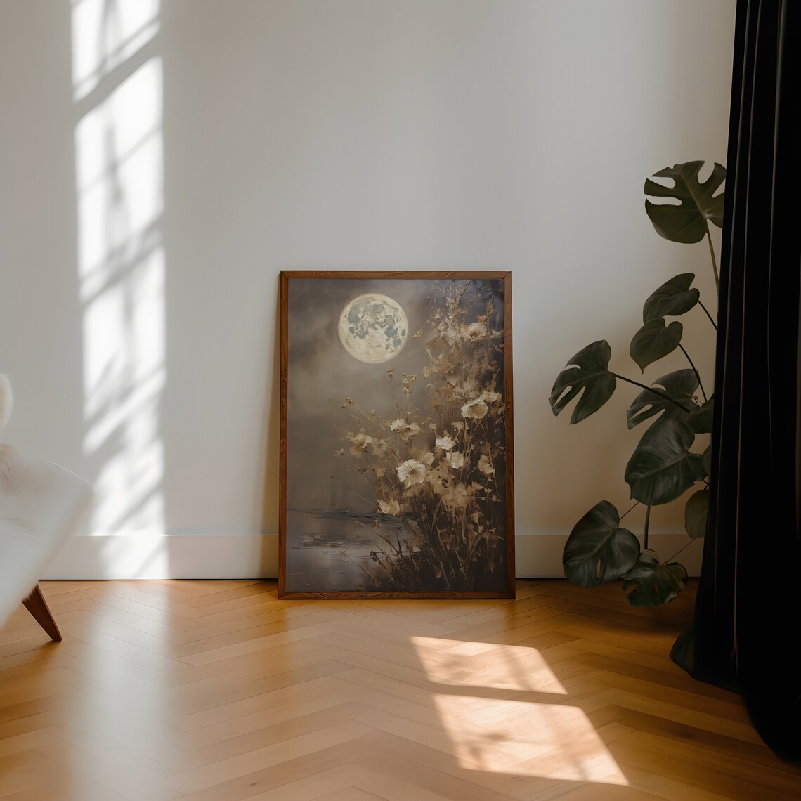 Full Moon and Delicate Florals Vintage Art Print - Image 3