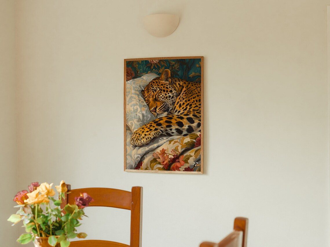 Leopard Sleeping In Bed, Romanticism Art Print - Image 3