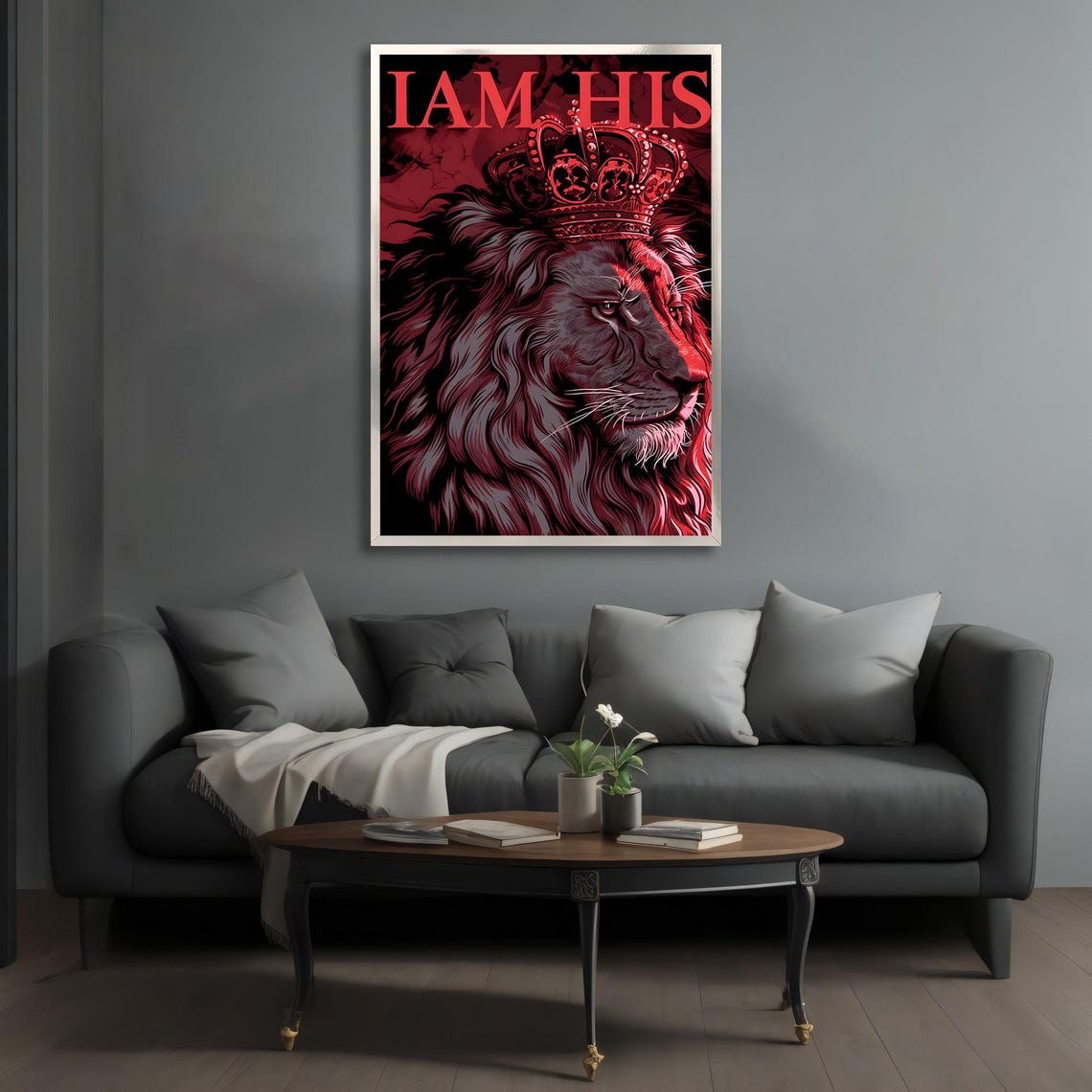 I Am His Crowned Red Lion King Bold Christian Quote Art Poster - Image 3
