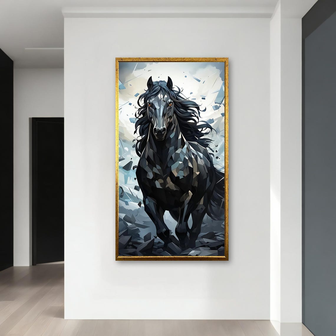 Dynamic Black Horse Print Abstract Geometric Wall Decor Modern Animal Painting Bold Equine Wall Art Gift Idea - Image 4