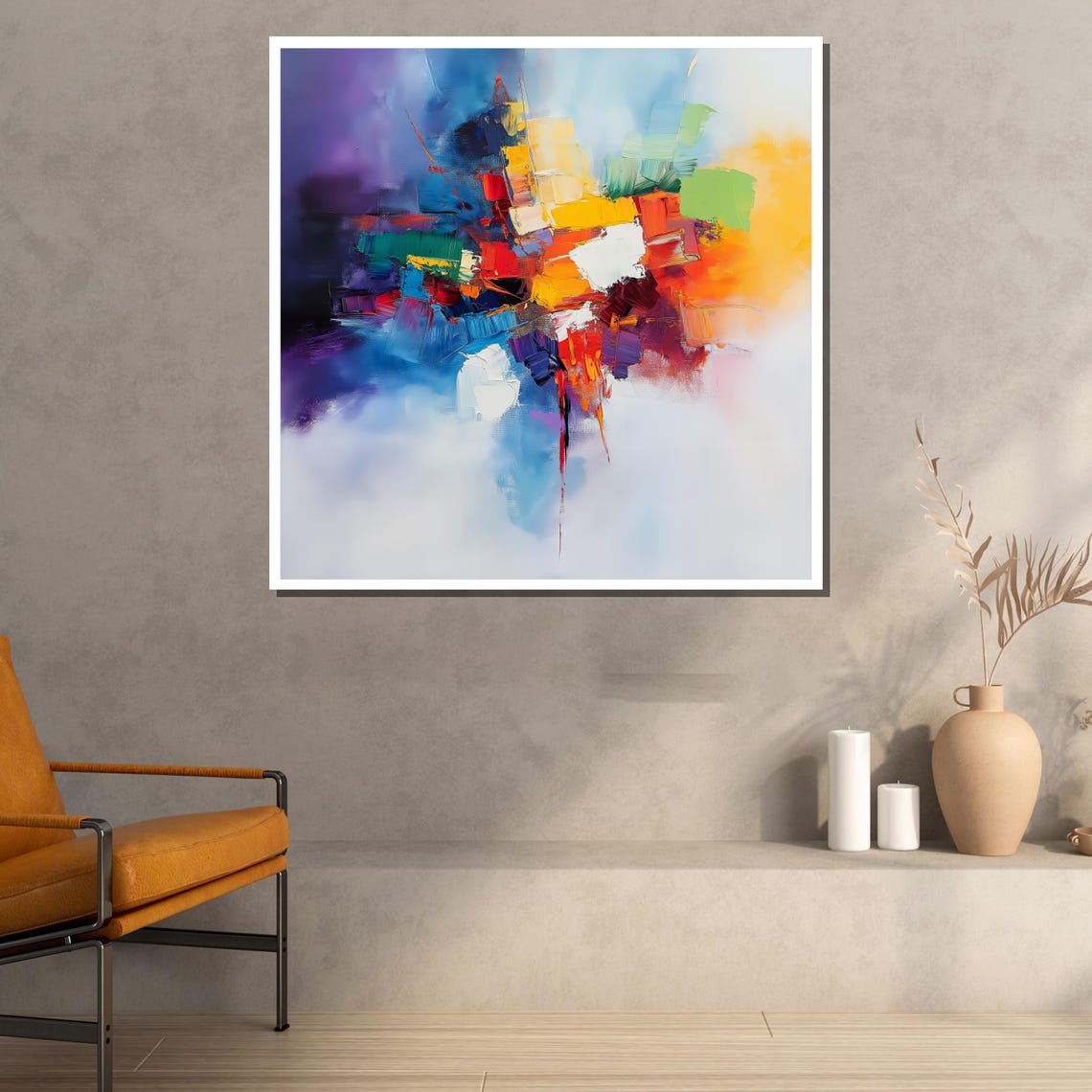 Colorful Geometric Abstract Impasto Bold Brushstroke Art Print - Image 2