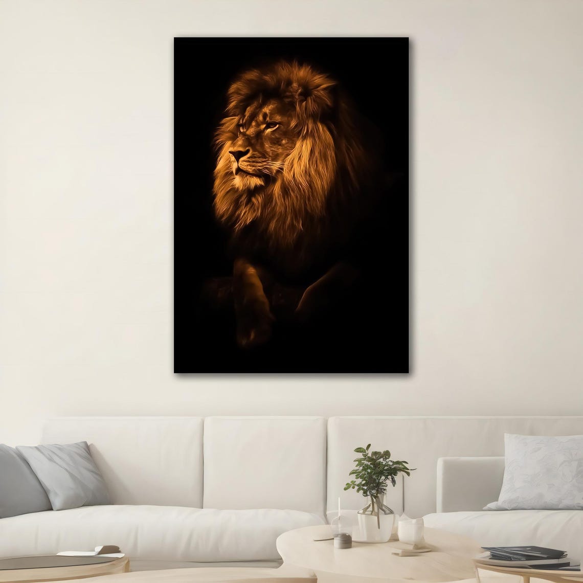 Majestic Lion Portrait Golden Mane On Dark Black Background Poster - Image 2