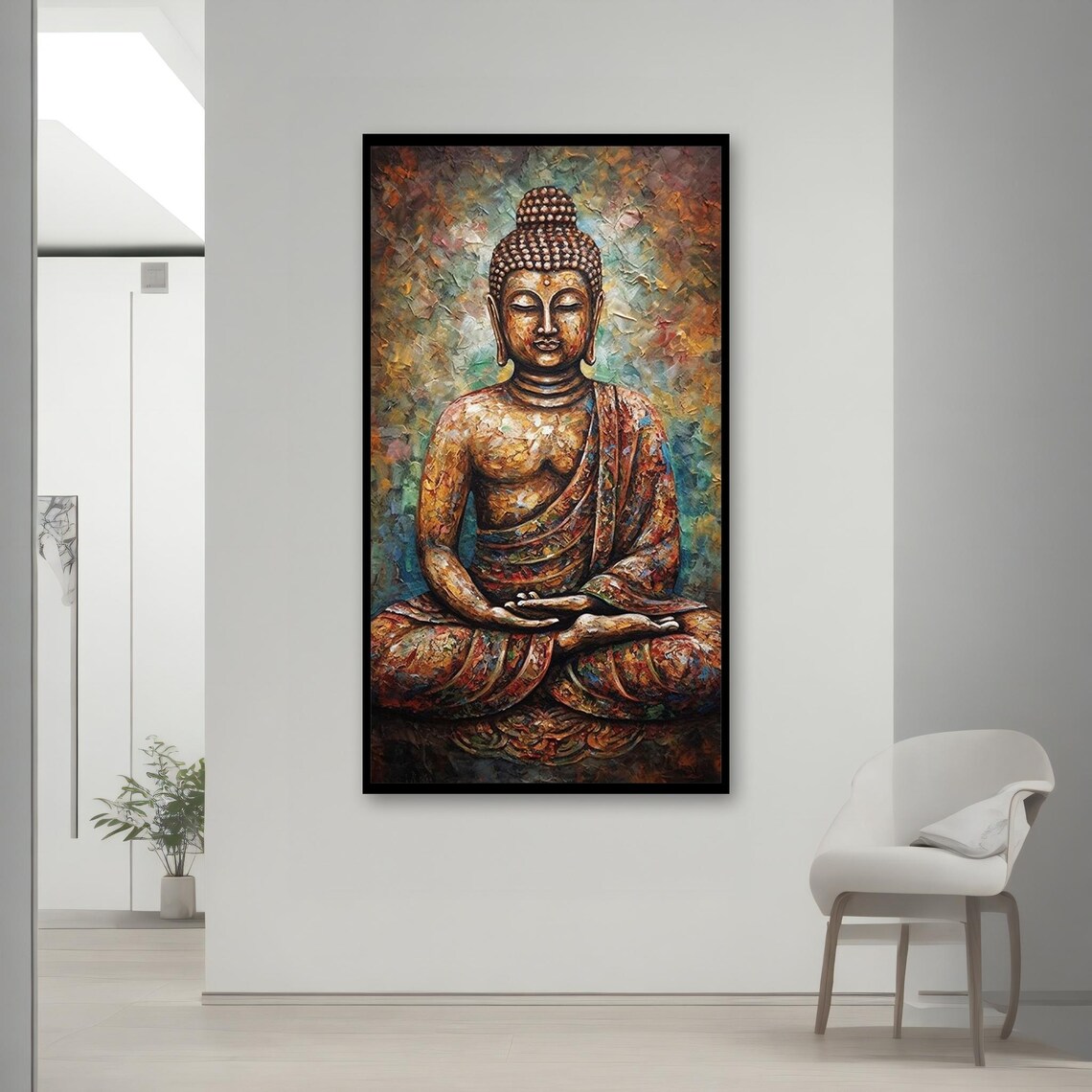 Meditating Buddha Textured Gold Oil Painting Spiritual Wall Art Poster - Image 2