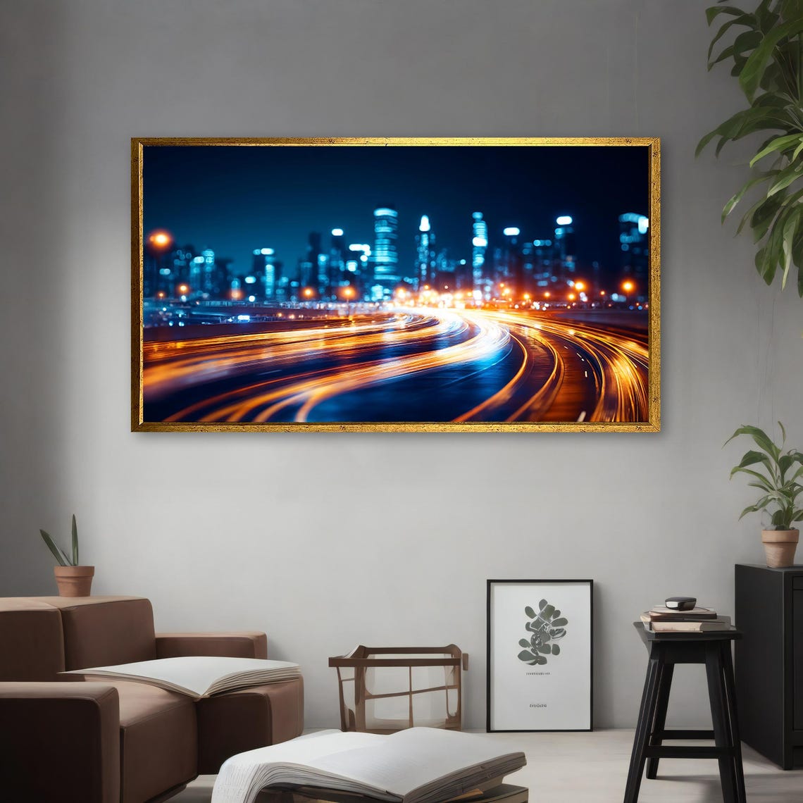City Night Lights Trails Highway Skyline Long Exposure Wall Art Poster - Image 4