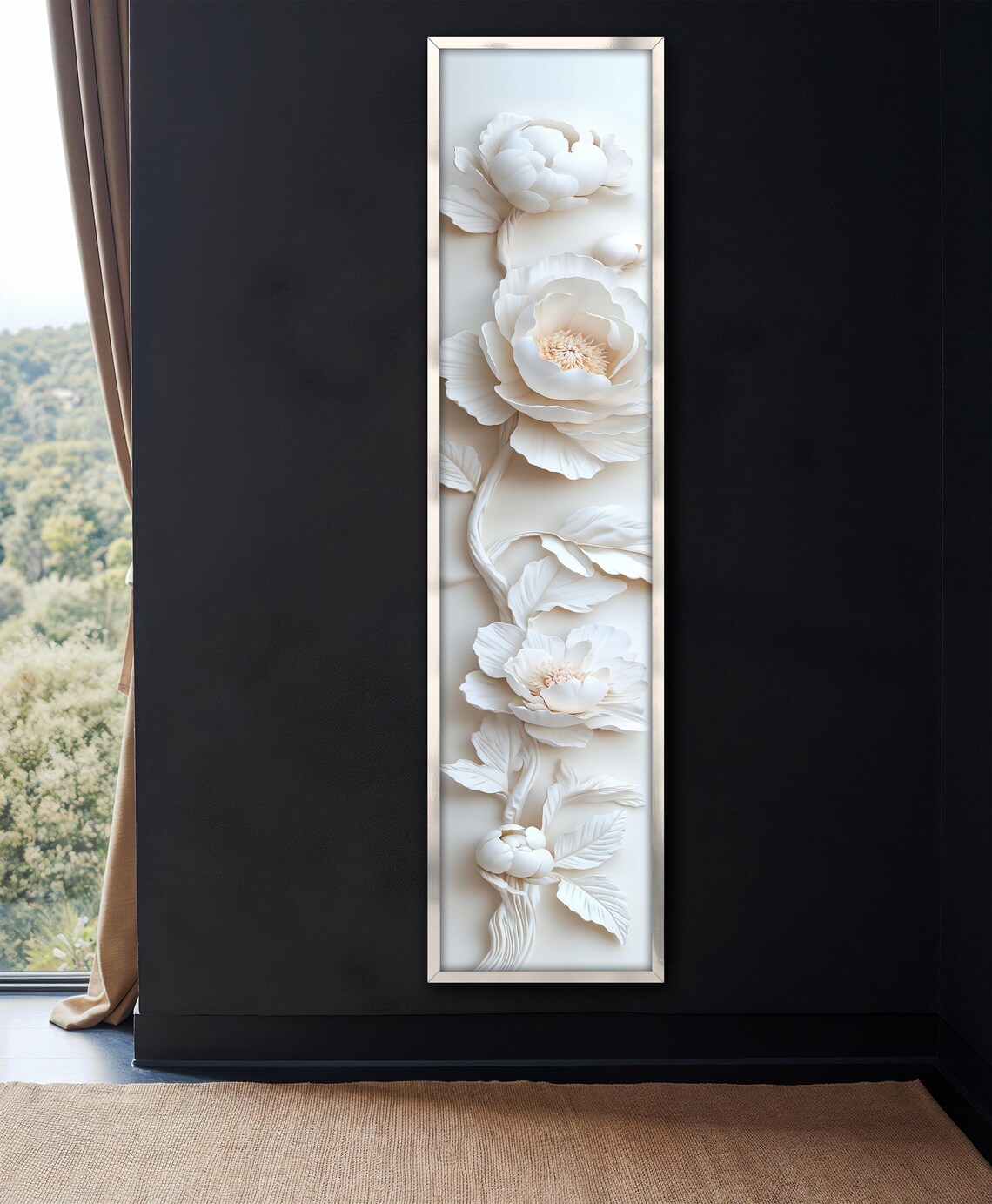 White Peony 3D Relief Flower Blossom Elegant Vertical Wall Art Poster - Image 4