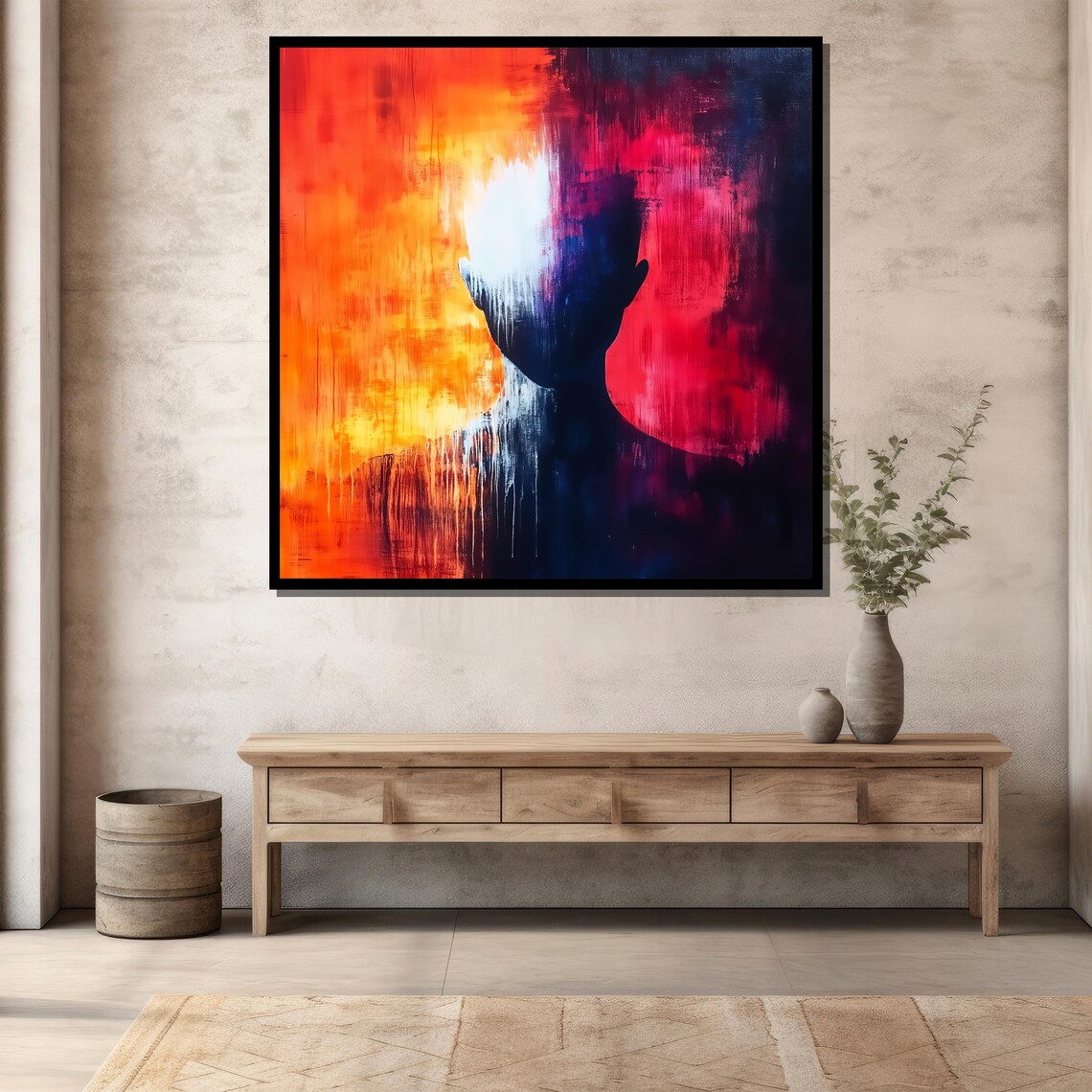 Abstract Silhouette Figure Fiery Orange Red Textured Modern Art Print - Image 3