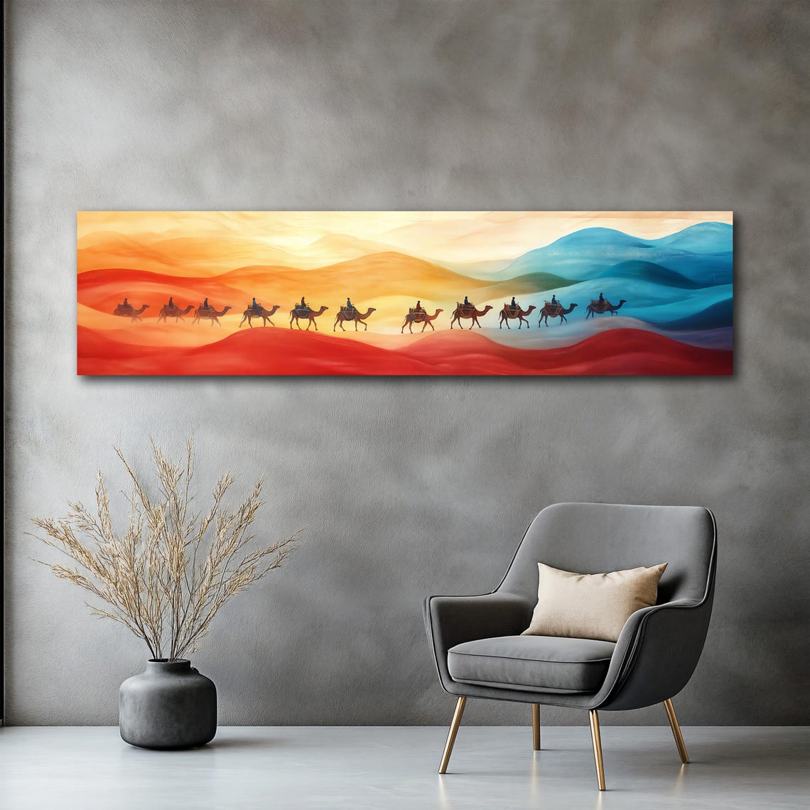 Camel Journey Painting Desert Caravan Wall Art Large Horizontal Decor For Living Room Camel Journey Unique Gift - Image 2