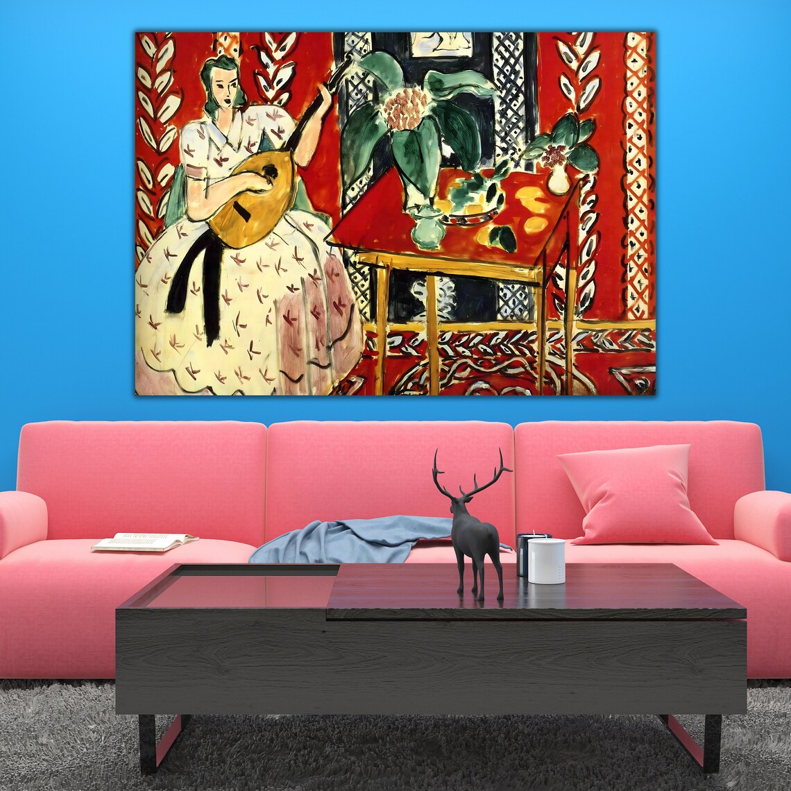 Henri Matisse Woman Playing Lute Red Interior Fauvist Music Art Poster - Image 2