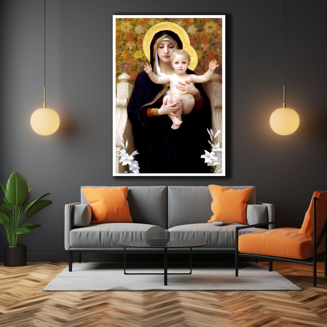Bouguereau Madonna Of The Lilies Virgin And Child Religious Art Poster - Image 3