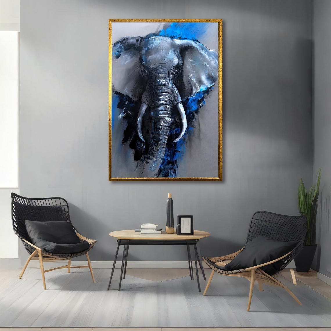 Blue Elephant Head Abstract Blue Splash Wildlife Portrait Poster - Image 3