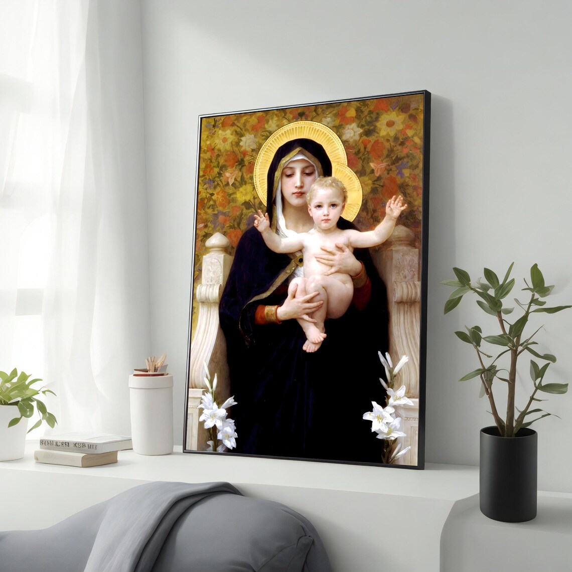 Bouguereau Madonna Of The Lilies Virgin And Child Religious Art Poster