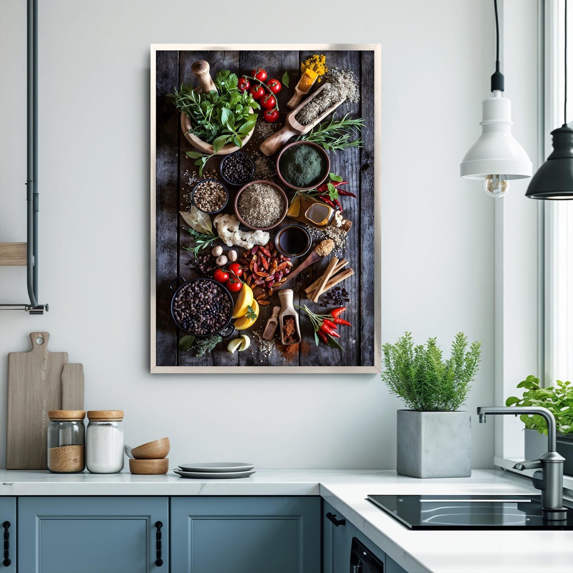 Rustic Culinary Herbs Spices Flat Lay Farmhouse Kitchen Wall Art Print - Image 3