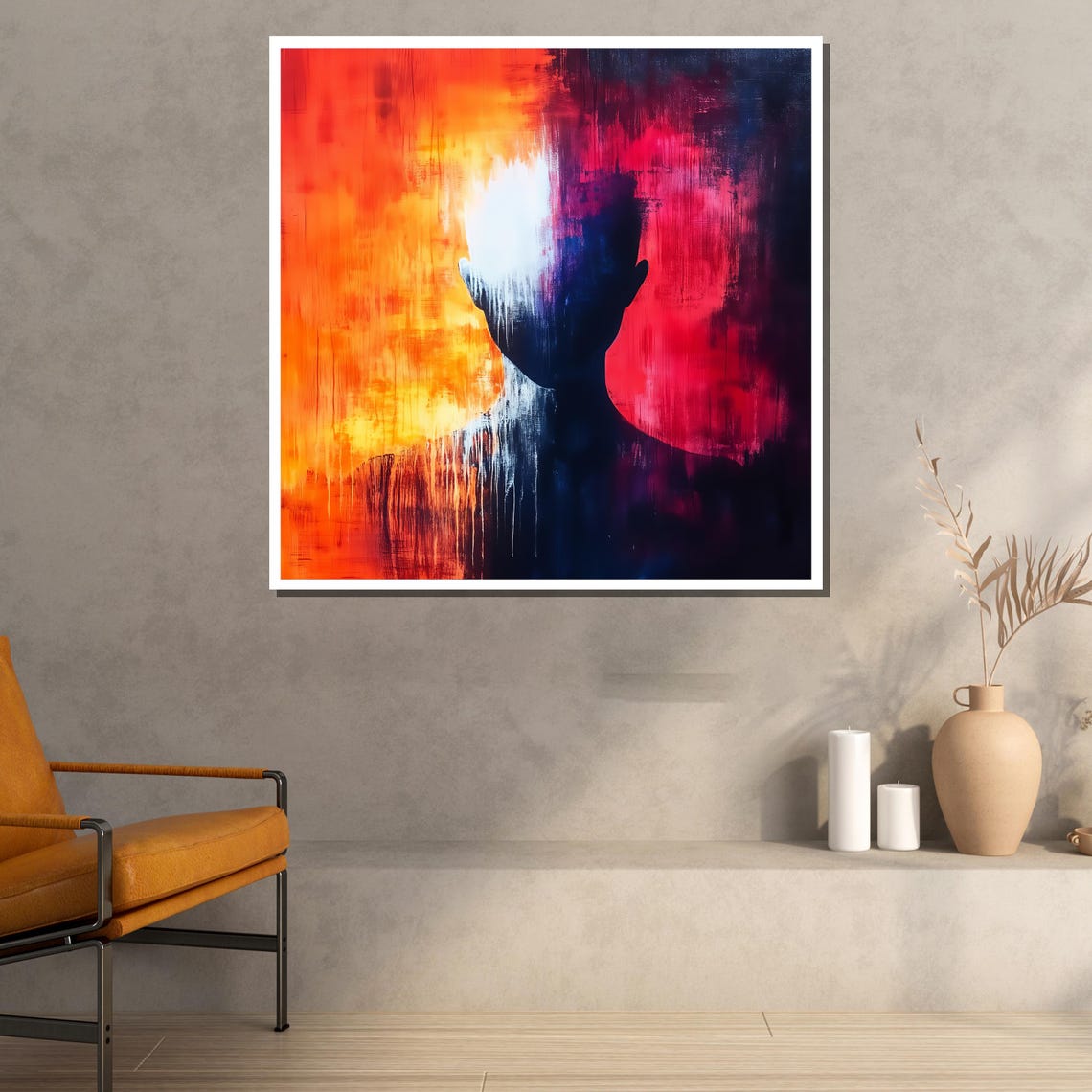 Abstract Silhouette Figure Fiery Orange Red Textured Modern Art Print - Image 2