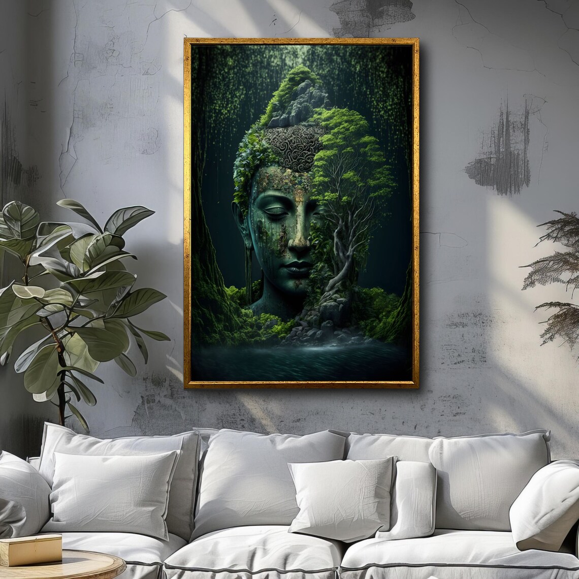 Buddha Head Overgrown With Jungle Trees Zen Meditation Nature Art Poster - Image 3