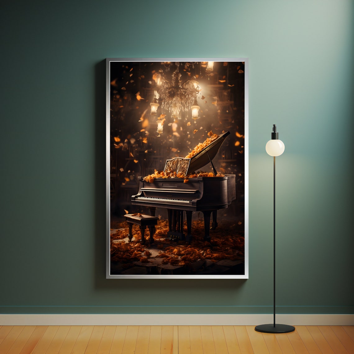 Grand Piano Autumn Leaves Chandelier Dramatic Music Art Print - Image 4