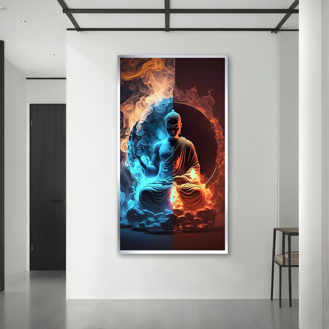 Blue Ice Red Fire Buddha Duality Split Meditation Spiritual Enlightenment Poster - Image 3
