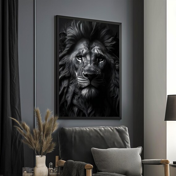 Black And White Lion Face Intense Monochrome Wildlife Portrait Poster