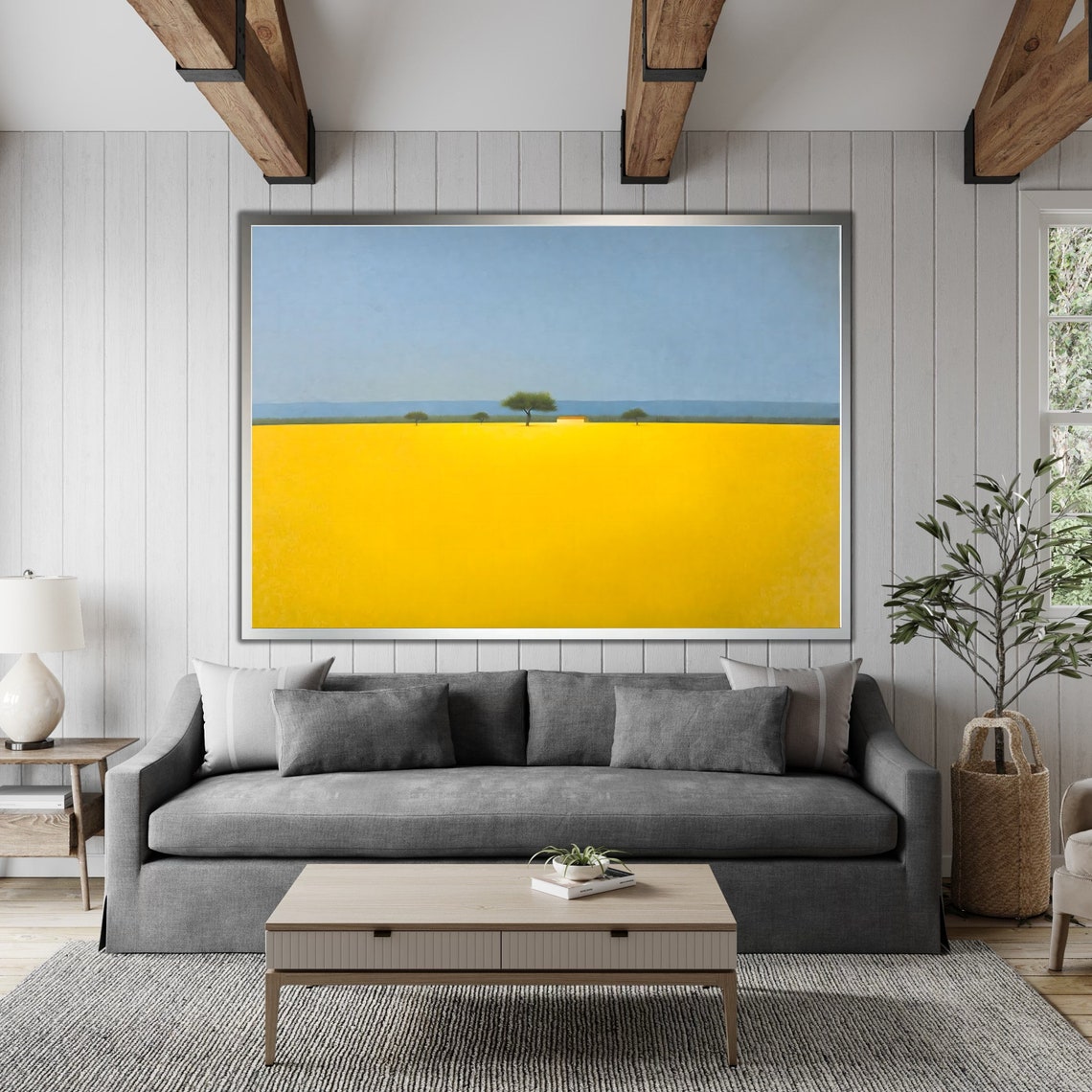 Minimalist Yellow Field Lone Trees Horizon Modern Landscape Art Poster - Image 4
