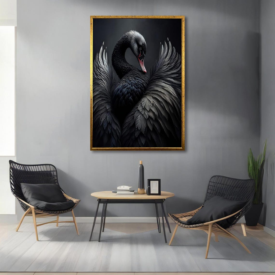 Black Swan Wings Spread Dark Moody Elegant Bird Portrait Wall Poster - Image 4
