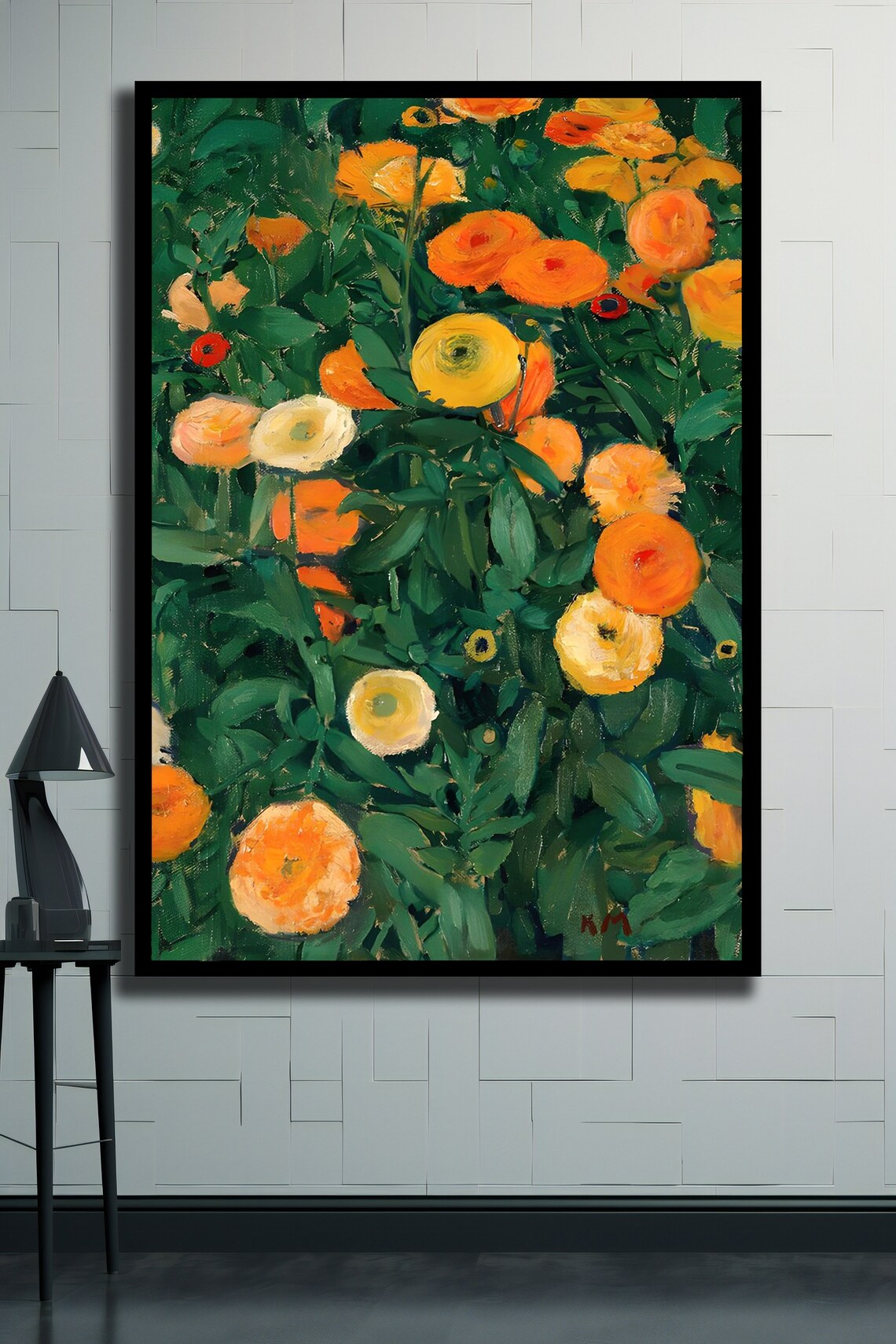 Vibrant Orange Marigold Flower Field Vintage Floral Art Wall Poster - Image 2