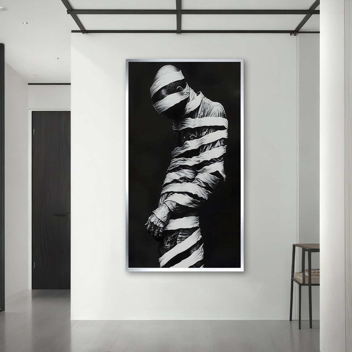 Wrapped Figure Dark Emotional Black And White Surreal Gothic Art Poster - Image 3