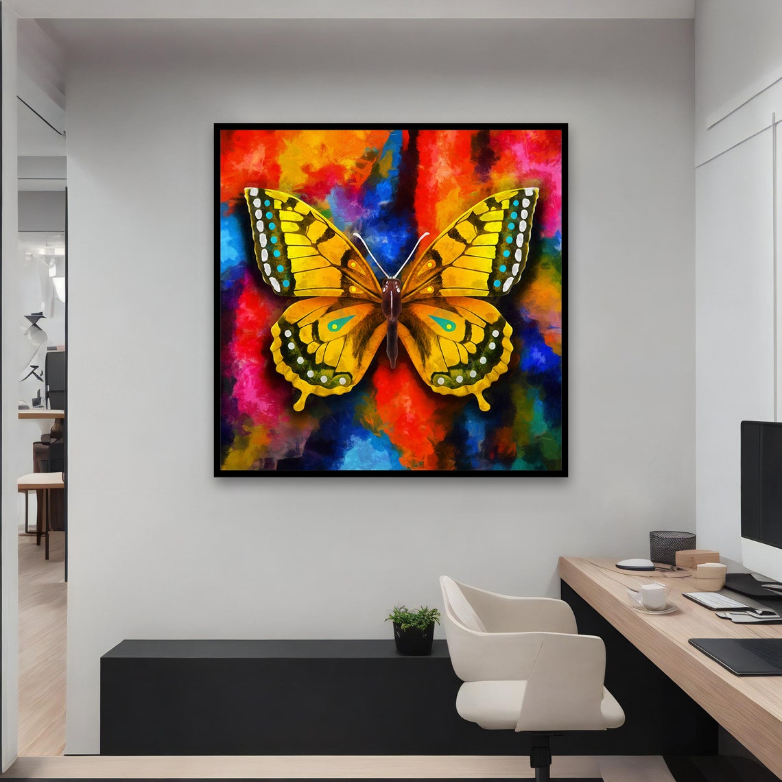 Vibrant Yellow Butterfly Colorful Abstract Background Art Print - Image 3