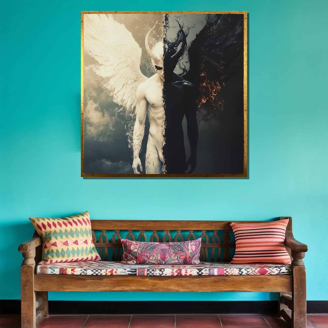 Angel and Demon Split Duality Dark Fantasy Heaven and Hell Wall Art Poster - Image 4