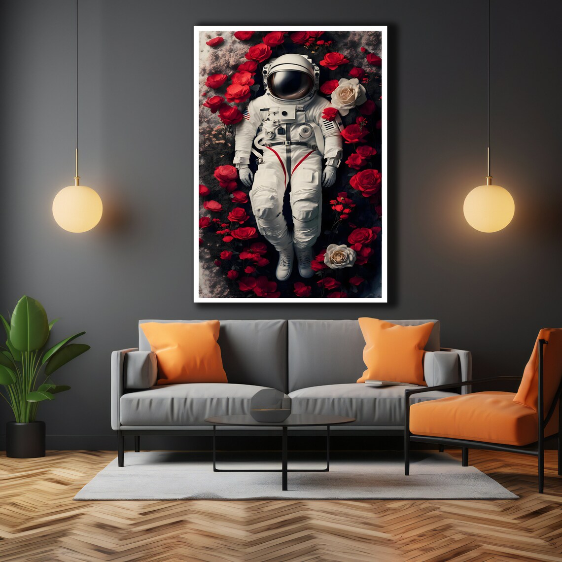 Astronaut Among Red Roses Surreal Space Floral Cosmic Art Poster - Image 3