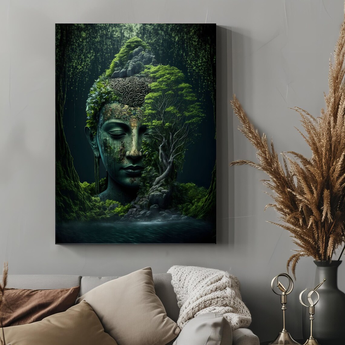 Buddha Head Overgrown With Jungle Trees Zen Meditation Nature Art Poster - Image 4